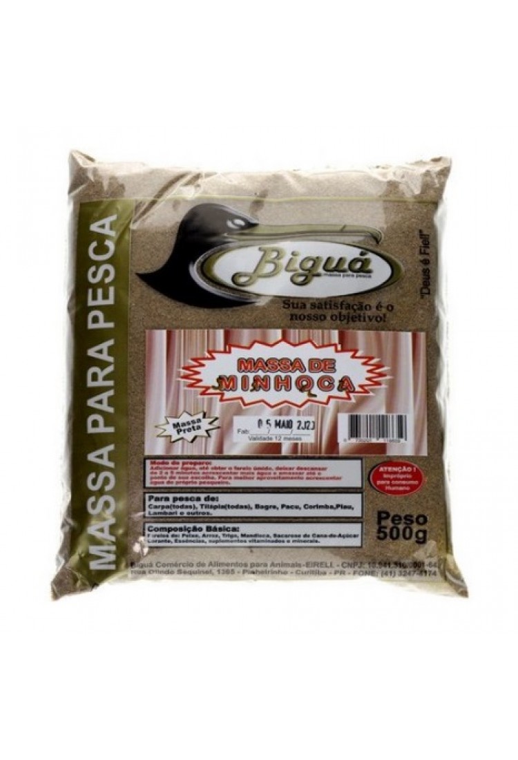 Massa para Pesqueiro Biguá Minhoca 500gr - Massa Preta