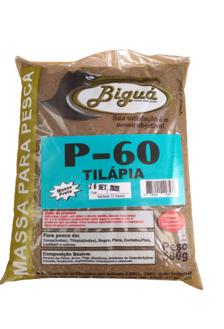Massa para Pesqueiro Biguá P-60 Tilápia 500gr  Massa Preta